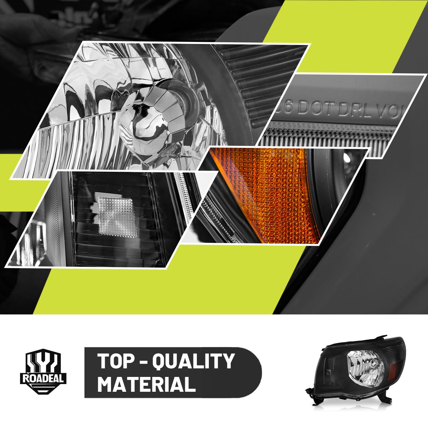 ROADEAL headlight beside ruler showing exact fitment and correct mounting dimensions