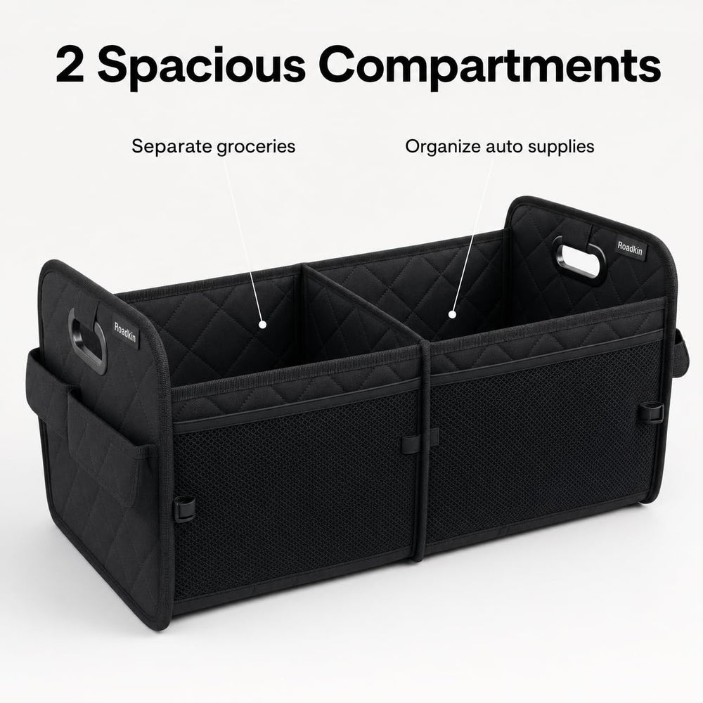 Roadkin positioned in trunk showing size and fit to maximize cargo space
