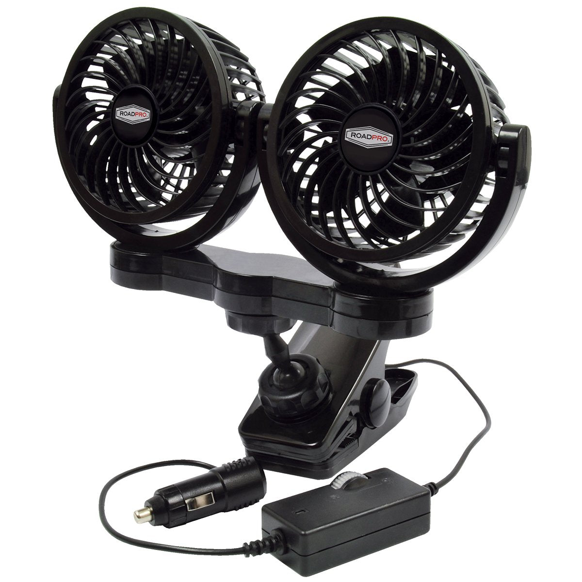 RoadPro dual fan front view showing dual heads and compact design for targeted airflow