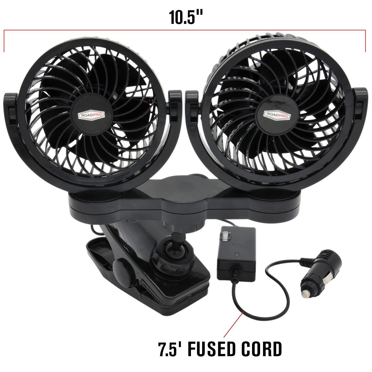 RoadPro fan installed on truck dashboard illustrating flexible placement and cooling benefit