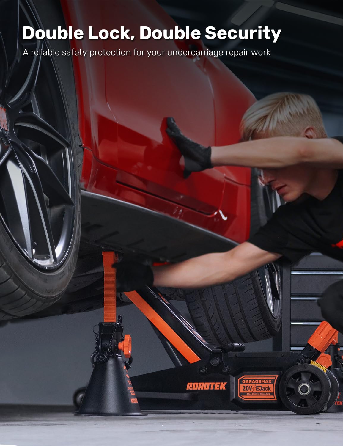 ROADTEK height adjustment knob showing precise and safe lowering