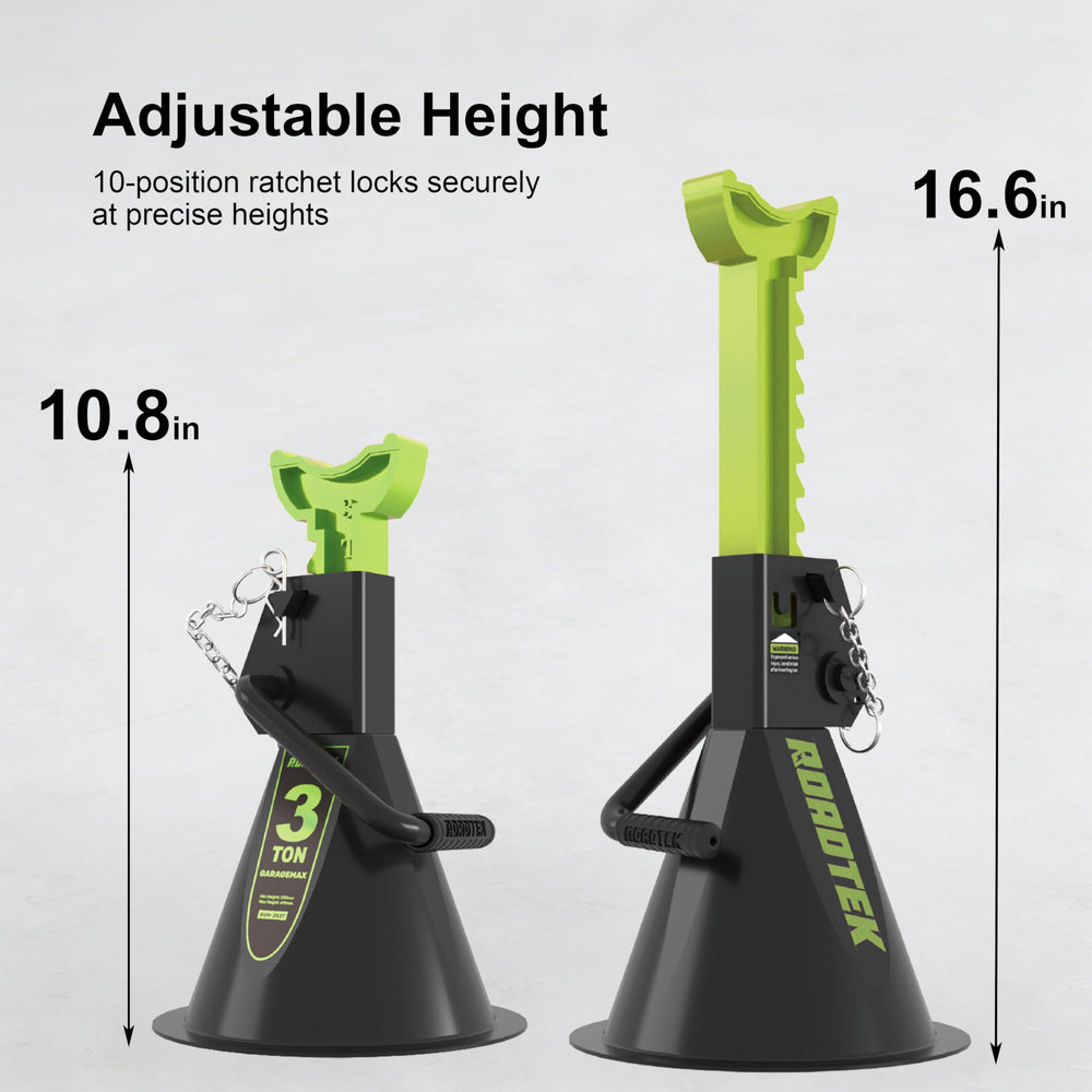 ROADTEK height adjustment scale showing 10.8 to 16.6 inch range