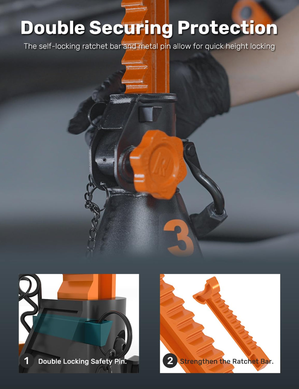 ROADTEK ratchet bar detail showing serrated cast iron for secure locking