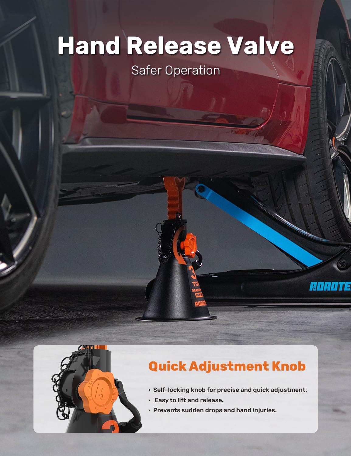 ROADTEK side profile loaded under car showing dependable load support