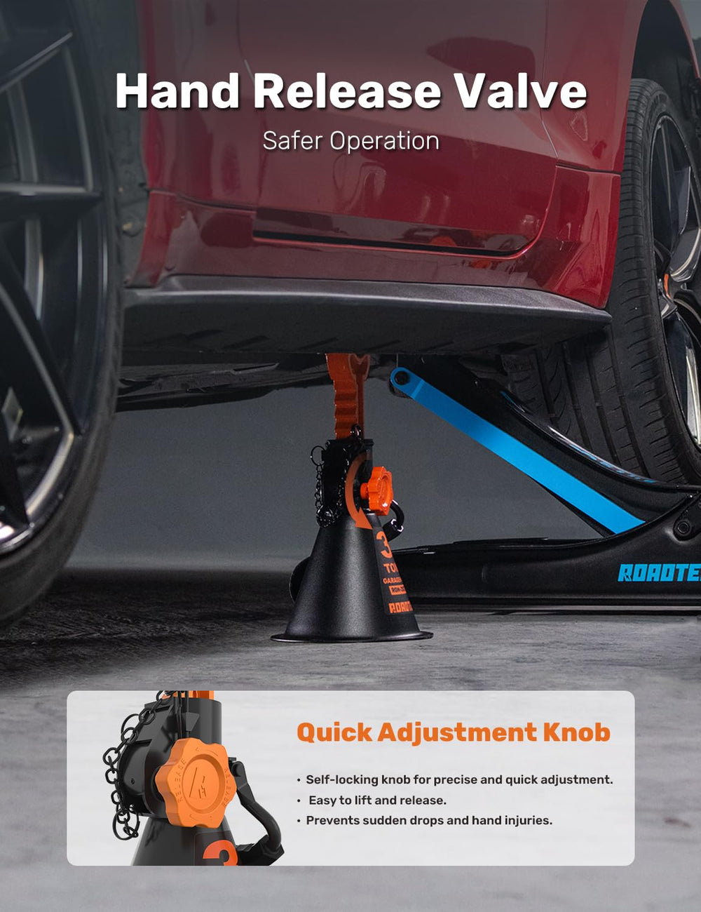 ROADTEK side profile loaded under car showing dependable load support