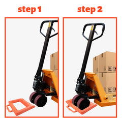 ROBLOCK chock in use under pallet jack wheel improving load handling safety
