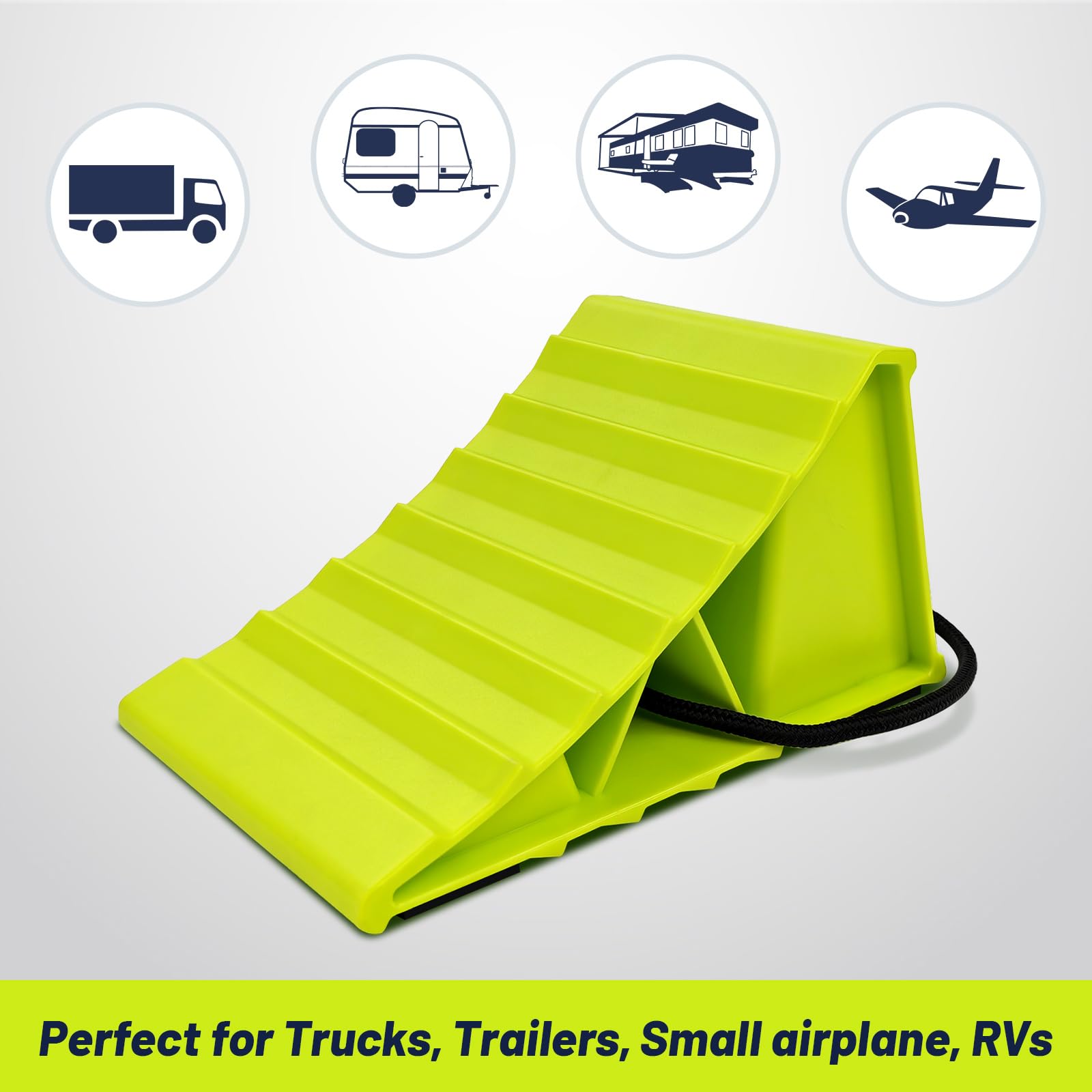ROBLOck chock placed against trailer wheel illustrating secure parking and safety