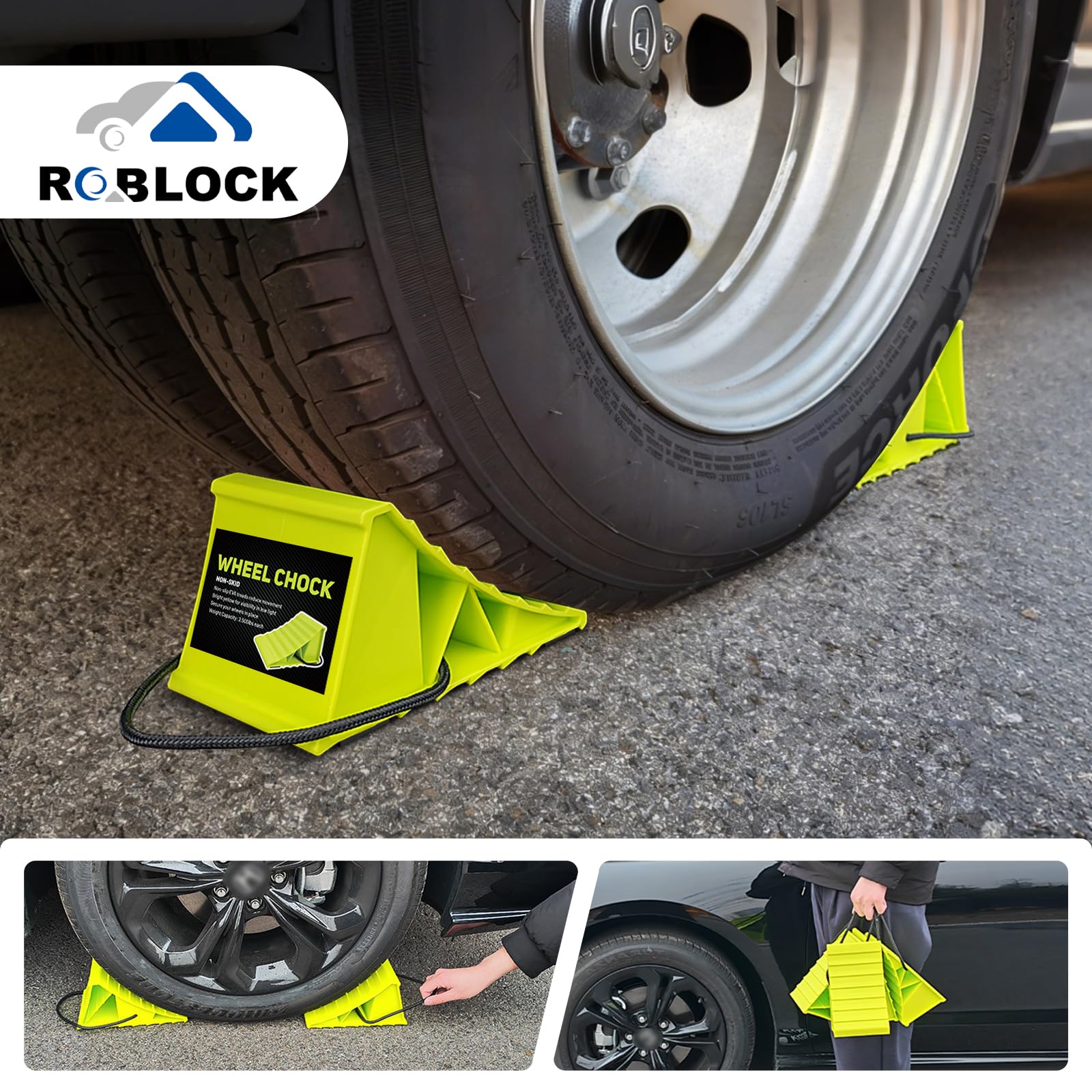 ROBLOck label close-up noting UV-resistant material and long-lasting outdoor durability
