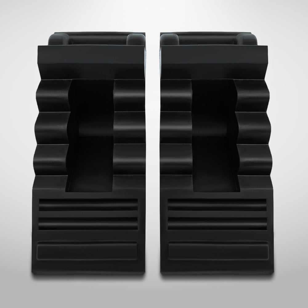 ROBLOck wheel chocks in camping scene providing safe, stable parking for trailer and RV setup