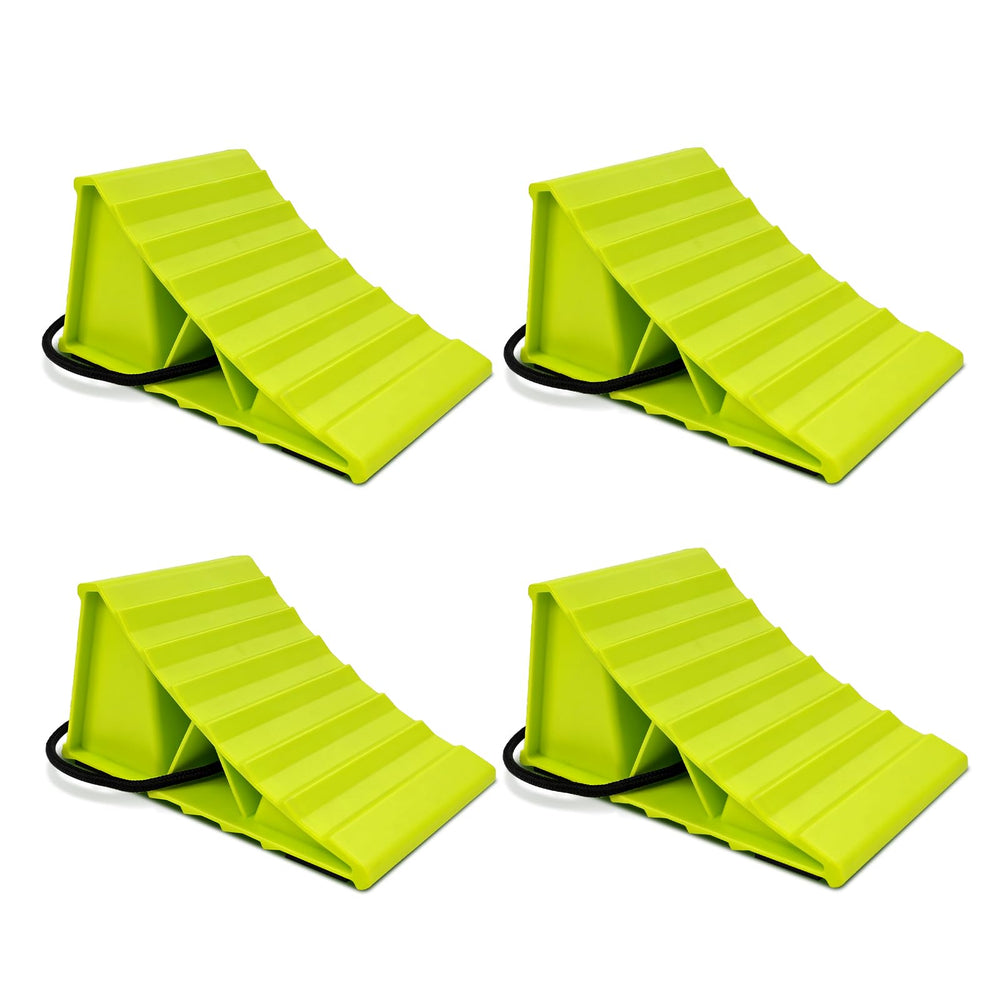 ROBLOck wheel chocks set at campsite showing easy use and reliable vehicle restraint