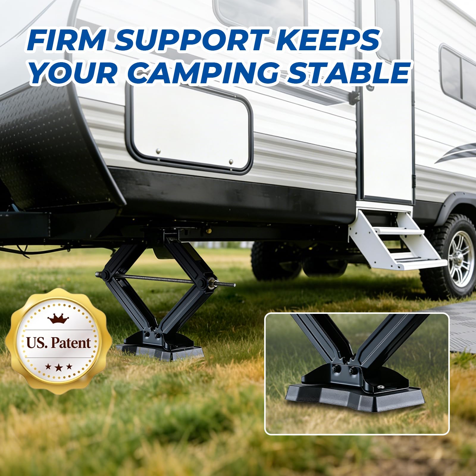 ROBLOck under an RV at a campsite showing reduced bounce and steadier interior