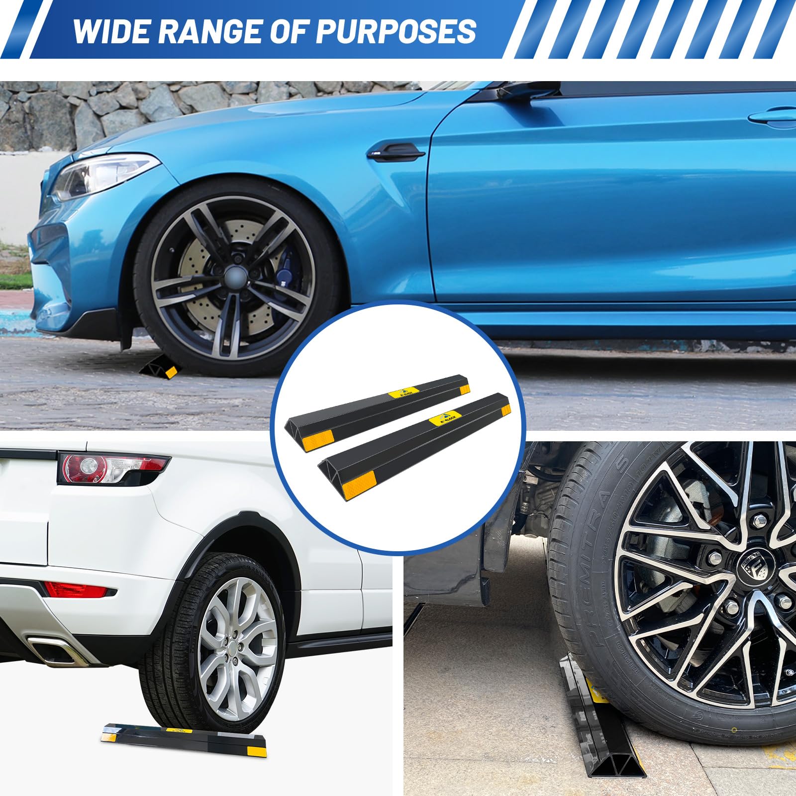 ROBLOCK lifestyle scene with car parked using stopper demonstrating safer consistent parking