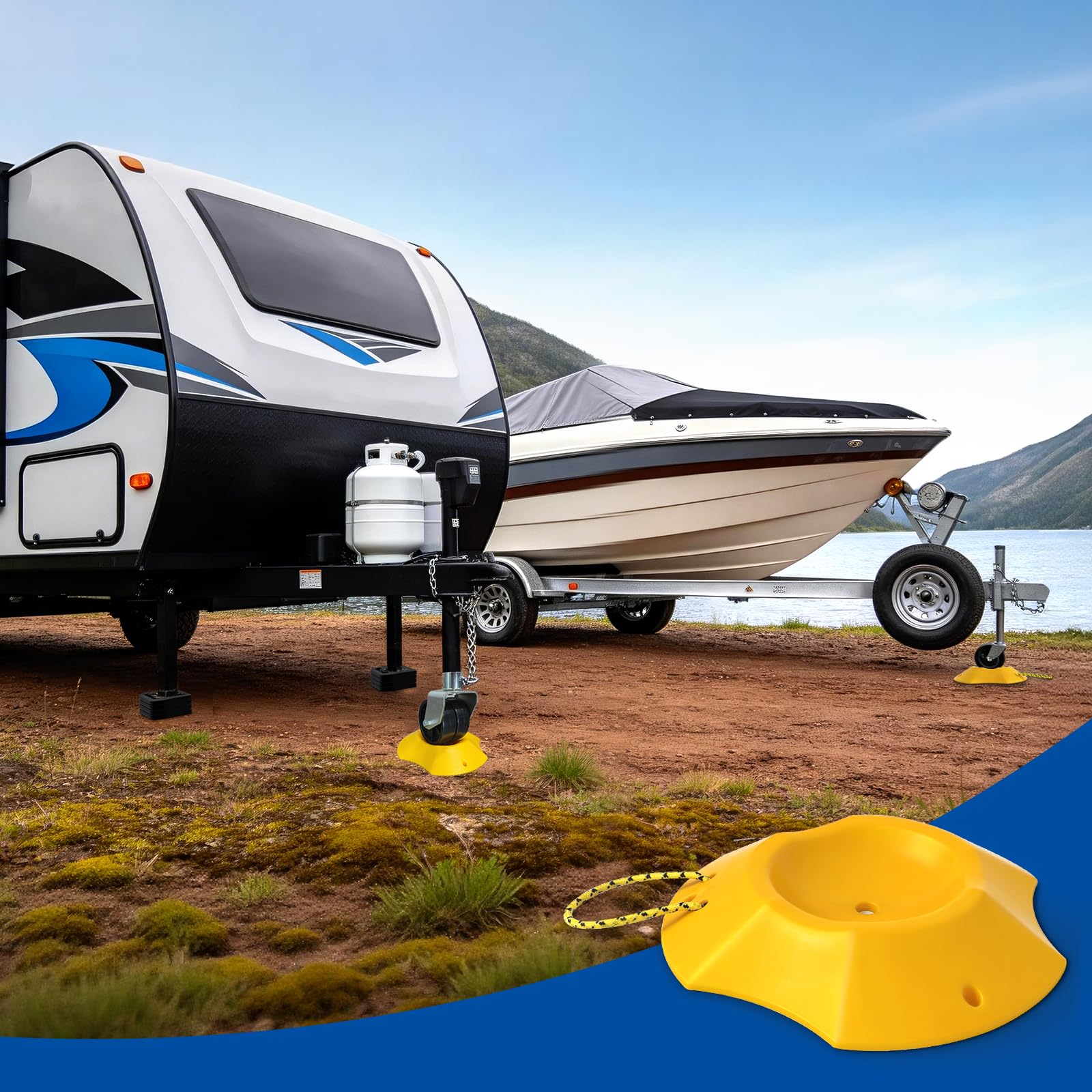 ROBLOck wheel dock on gravel highlighting anti-slip stability outdoors