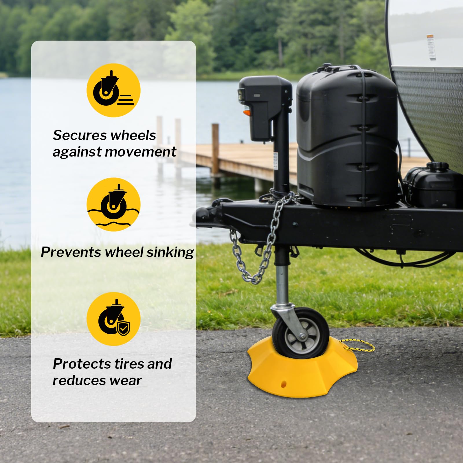ROBLOck cradling a single trailer wheel to prevent unintended rolling