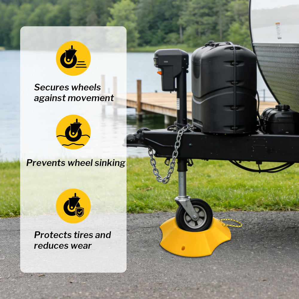 ROBLOck cradling a single trailer wheel to prevent unintended rolling