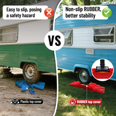 ROBLOCK stacked pyramid in use leveling a camper for comfort