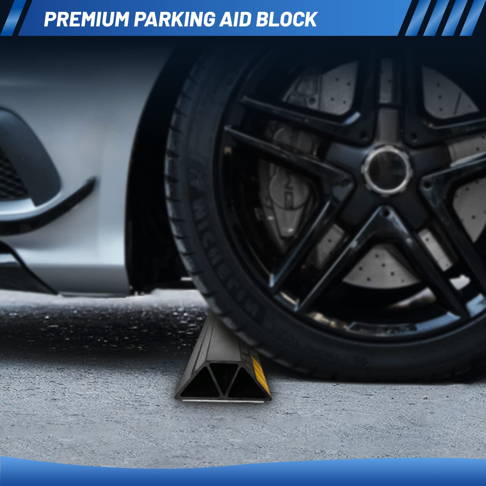 ROBLOCK wheel contact demonstration showing stopper catching tire to prevent wall impact
