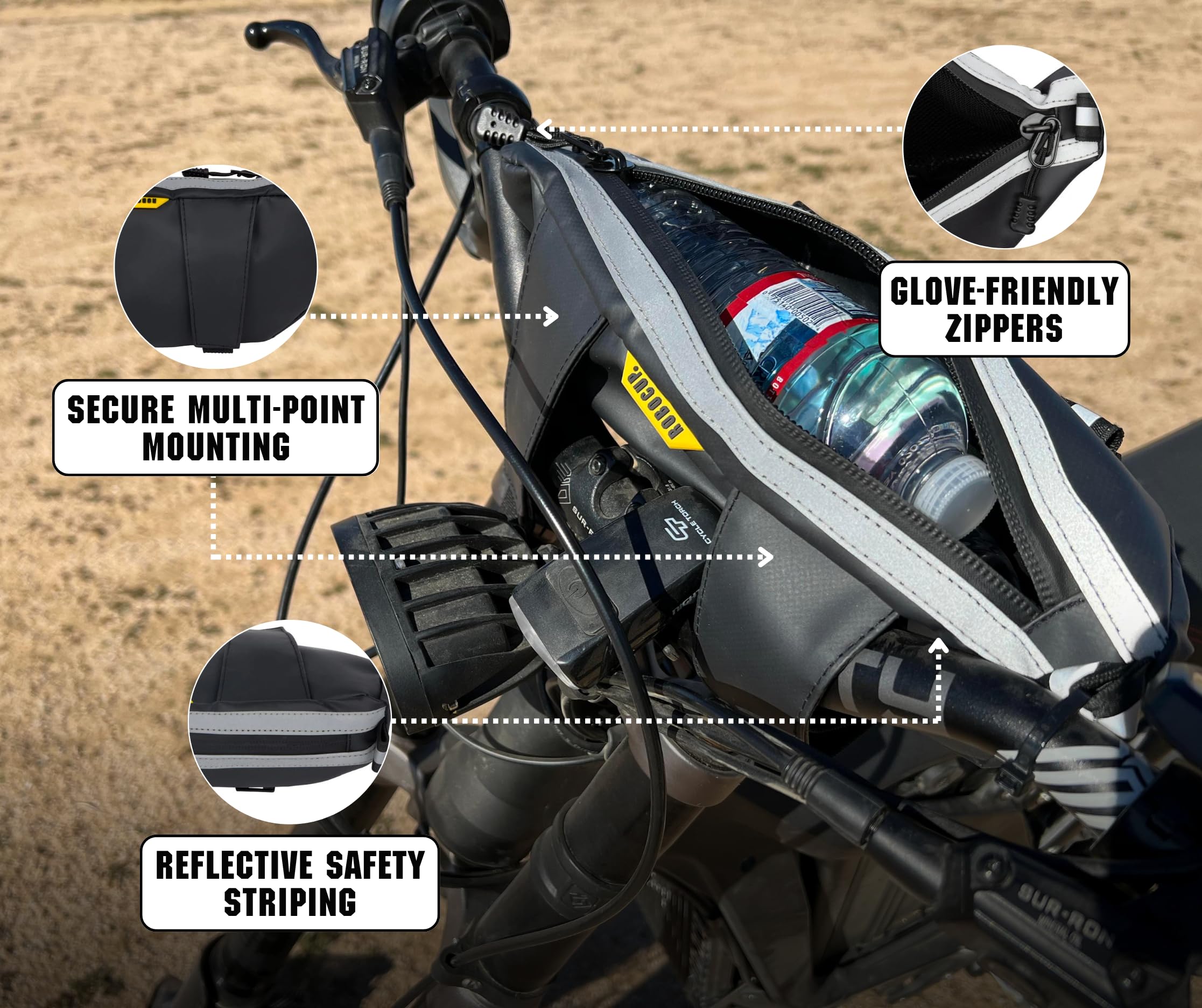 ROBOCUP close view of reinforced nylon straps and secure mounting benefit