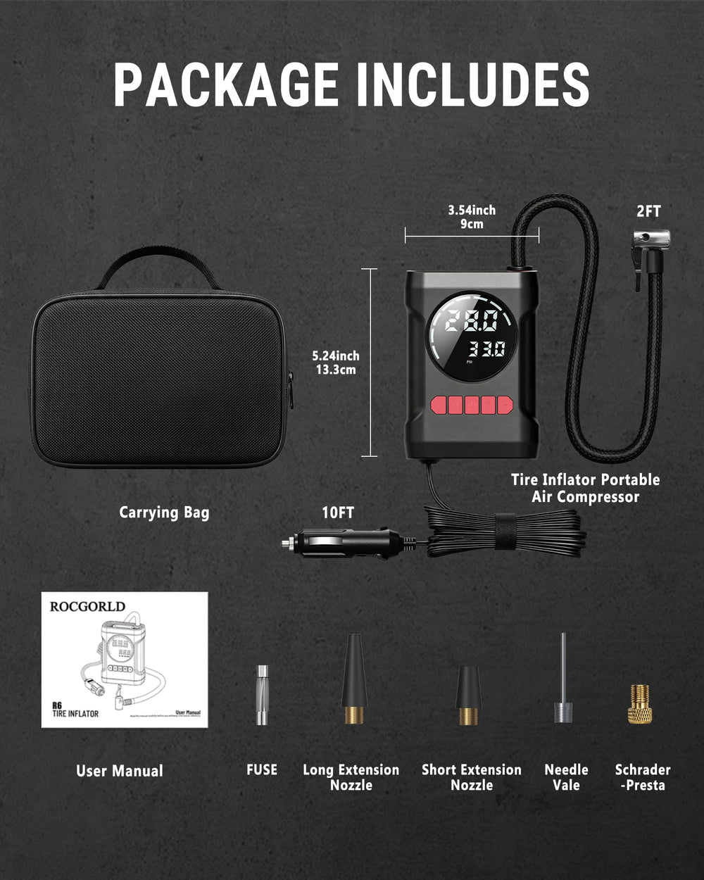 ROCGORLD inflating a car tire demonstrating practical use and quick top-off