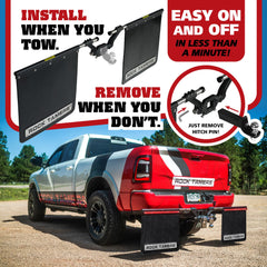 Rock Tamers mudflap material texture showing durable water-shedding benefit