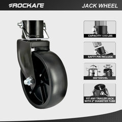 rockane swivel caster in use under trailer demonstrating 360-degree turning for easier positioning