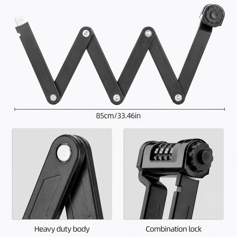 ROCKBROS folded lock mounted on bike frame for easy transport and storage