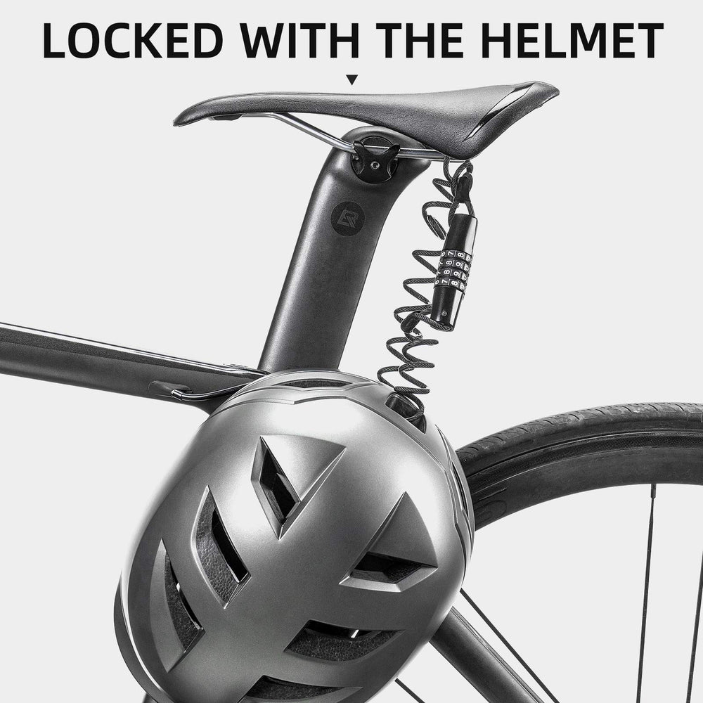 ROCKBROS lock wrapped around motorcycle frame demonstrating 150cm reach and security