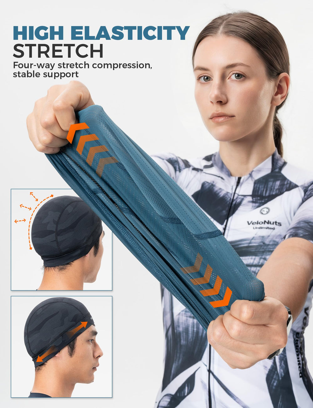 ROCKBROS four‑way stretch demo illustrating conforming fit benefit