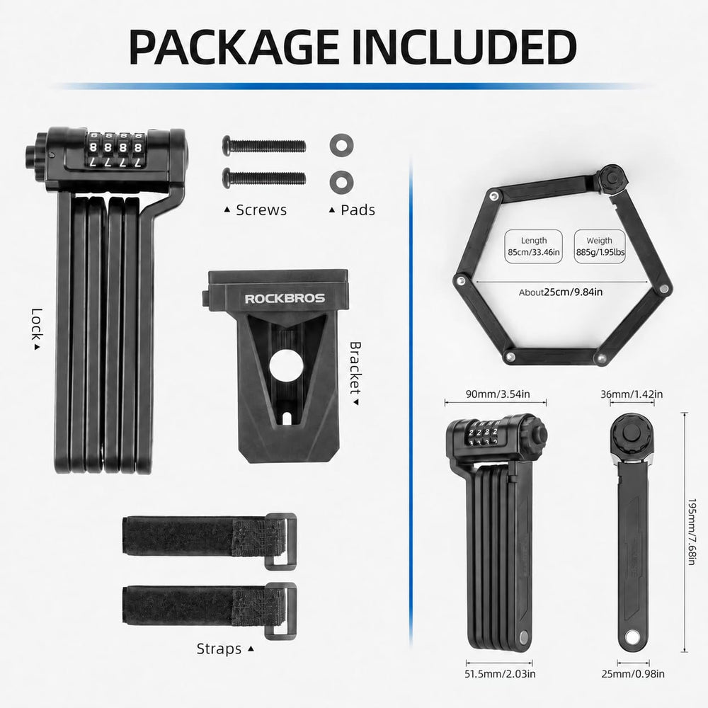 ROCKBROS unfolded lock looped around wheel illustrating reach and versatility