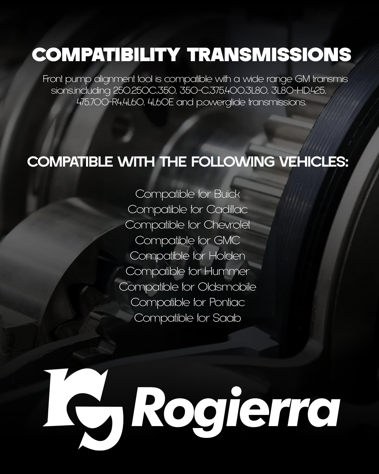Rogierra packaging and label clear shot showing compatible transmission list