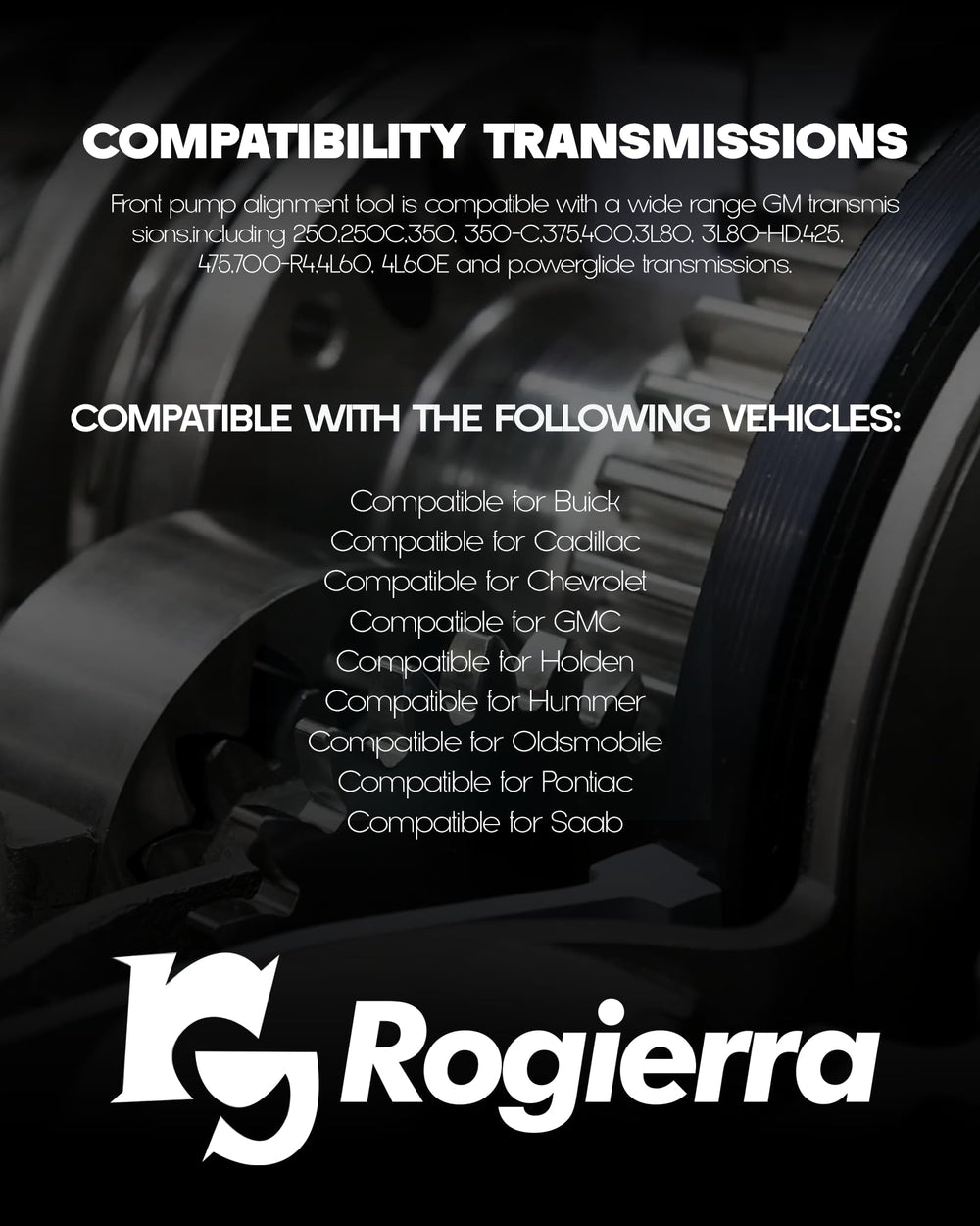 Rogierra packaging and label clear shot showing compatible transmission list