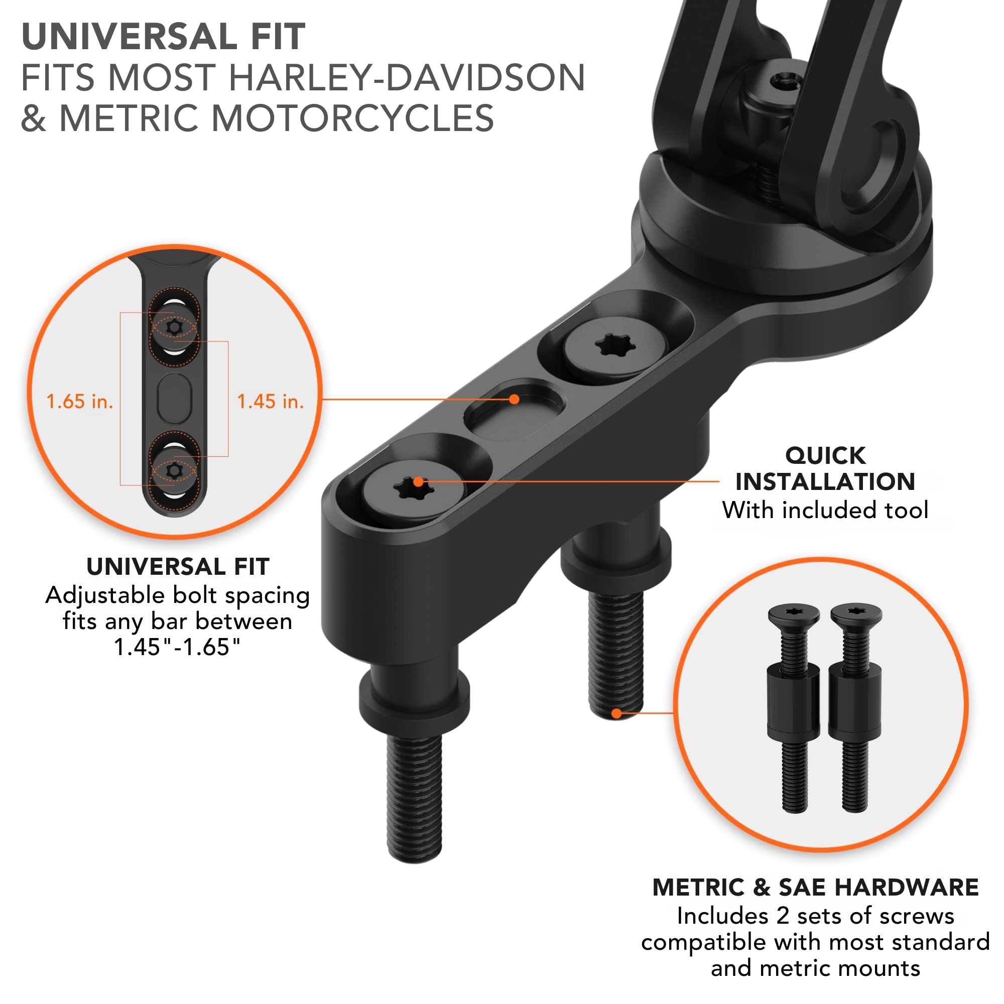 Rokform mounted on Harley perch illustrating stable placement and riding visibility benefit
