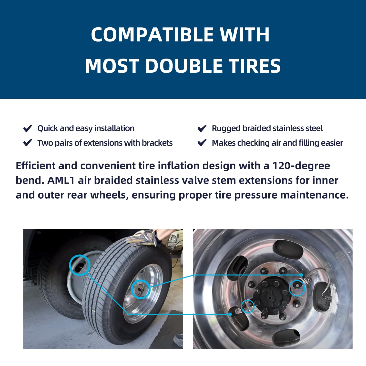 Rolkely extensions mounted on a dual wheel demonstrating quick inflator hookup