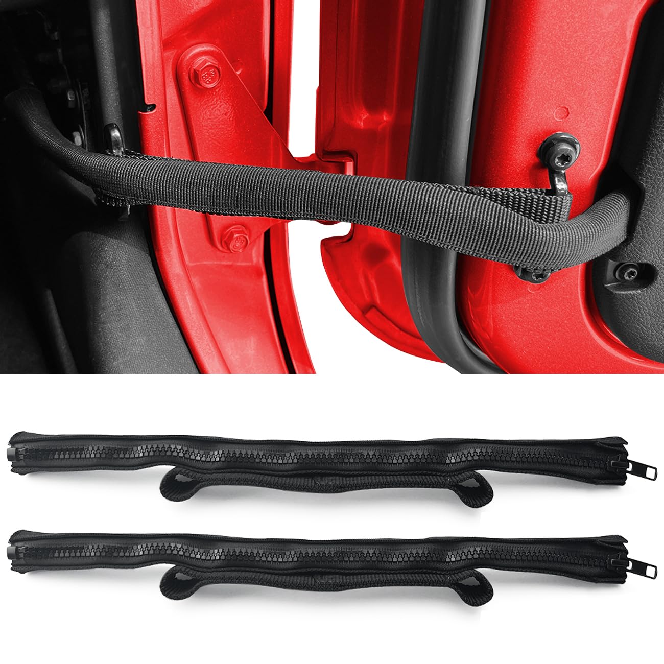 ROMASO front view of door strap showing product and packaging, durable replacement benefit