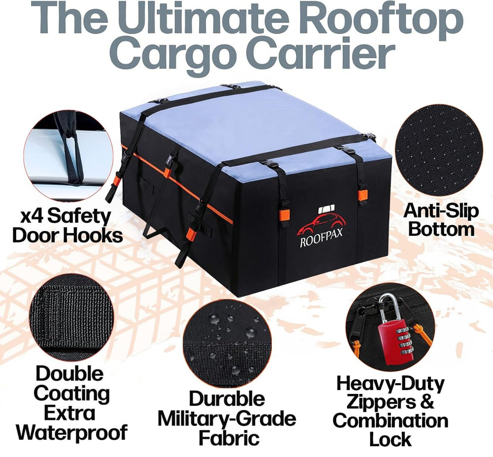 RoofPax expanded rooftop bag height profile showing extra 4 cu ft capacity when unzipped