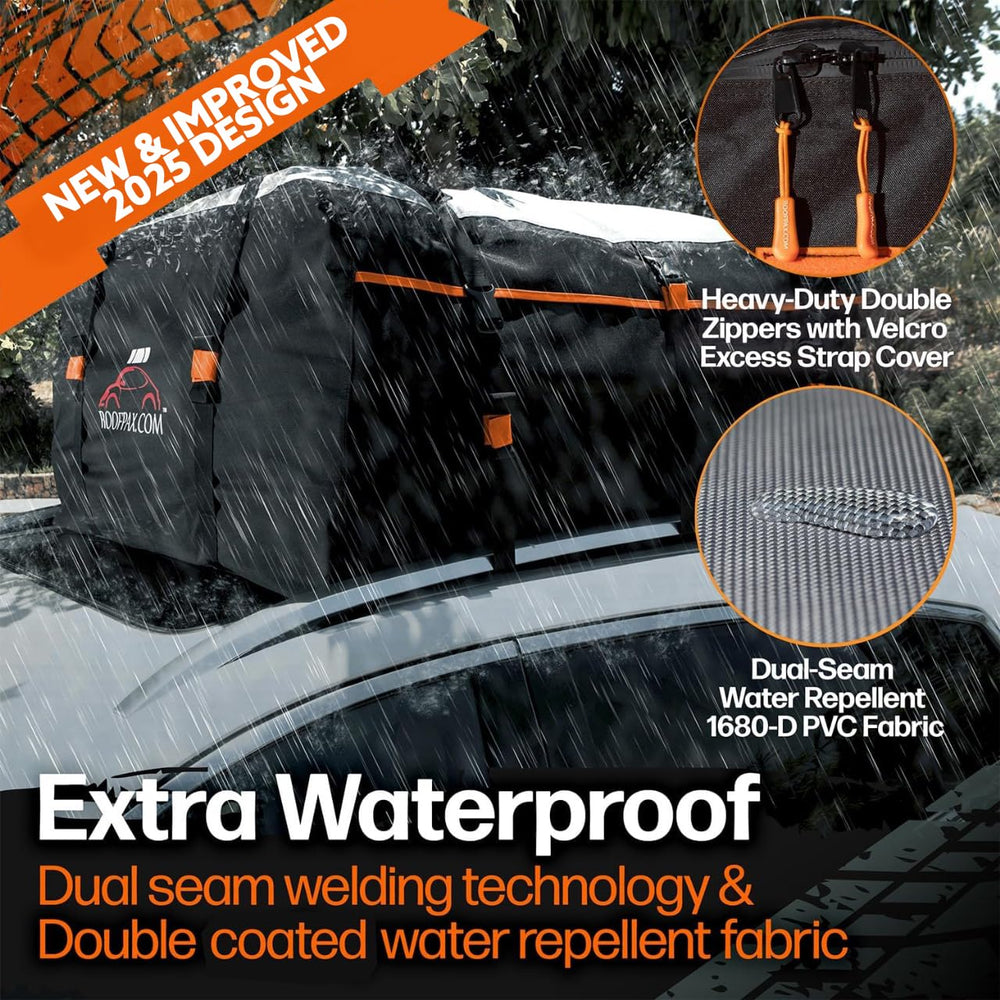 RoofPax patented door-hook strap detail showing strong anchoring under vehicle doors