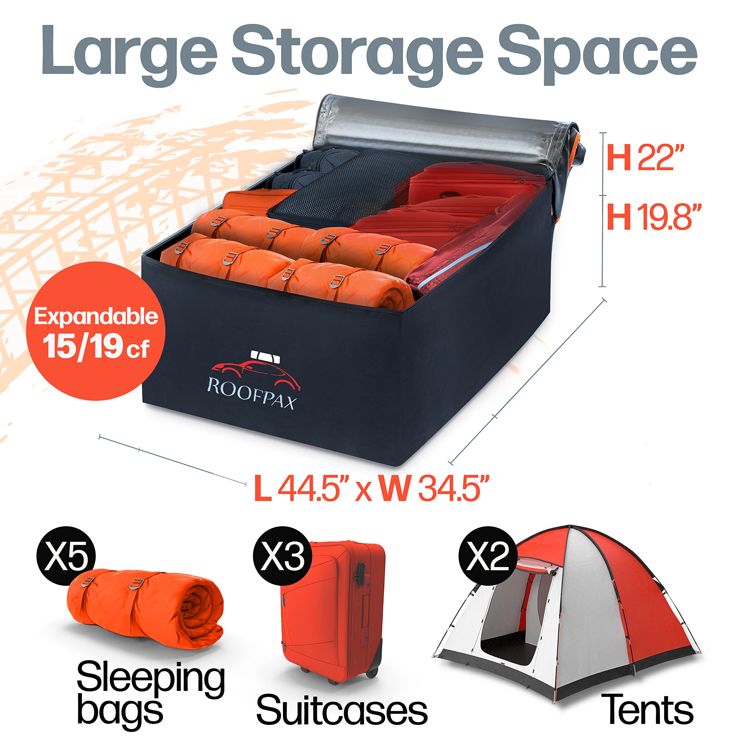 RoofPax heavy-duty tie-down straps and Velcro covers arranged to show anti-flap security