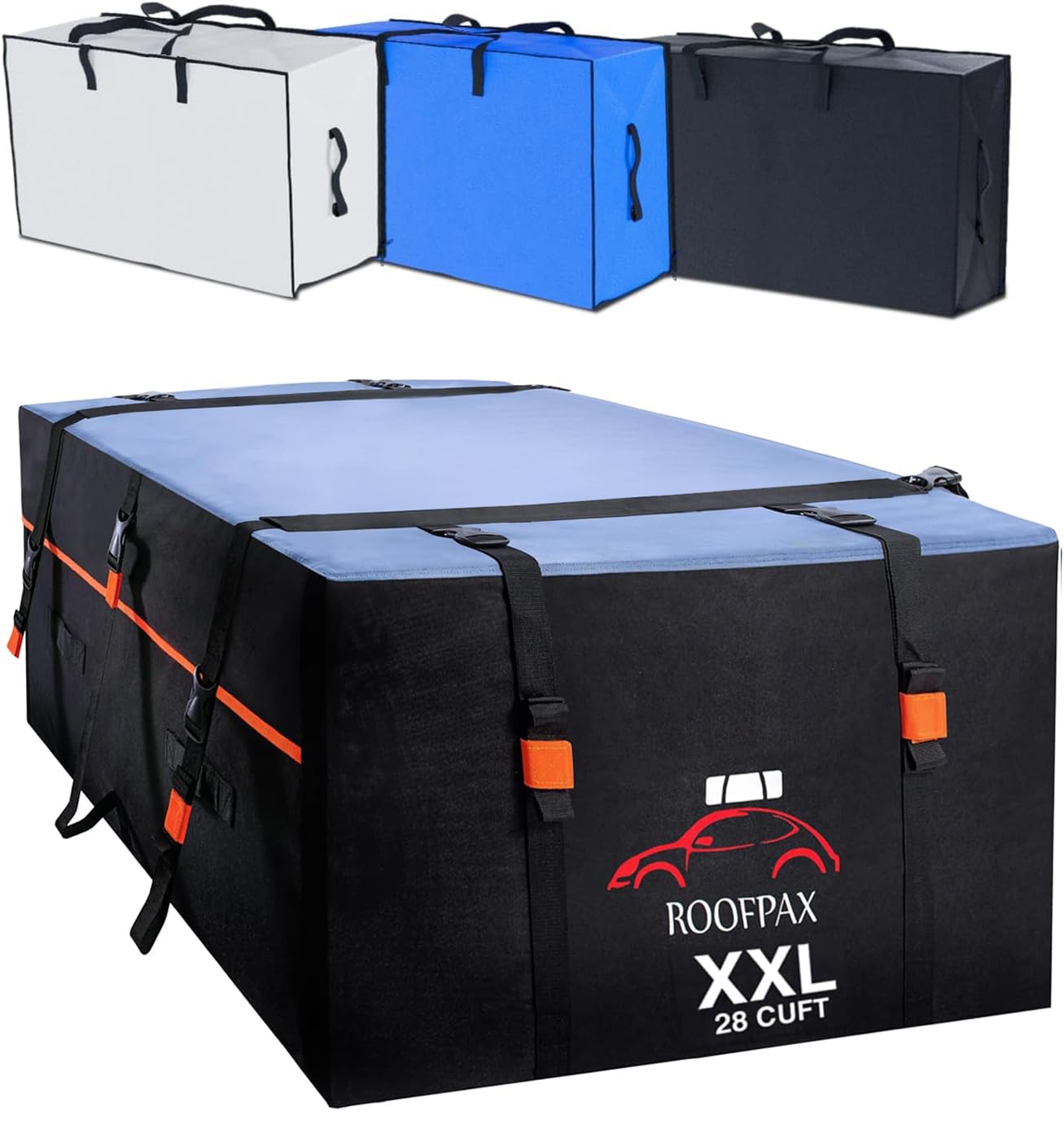 RoofPax front view on car showing secure rooftop storage and extra space
