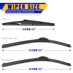 Rooppa blade lengths labeled 22, 22, and 16 inches for correct fitment