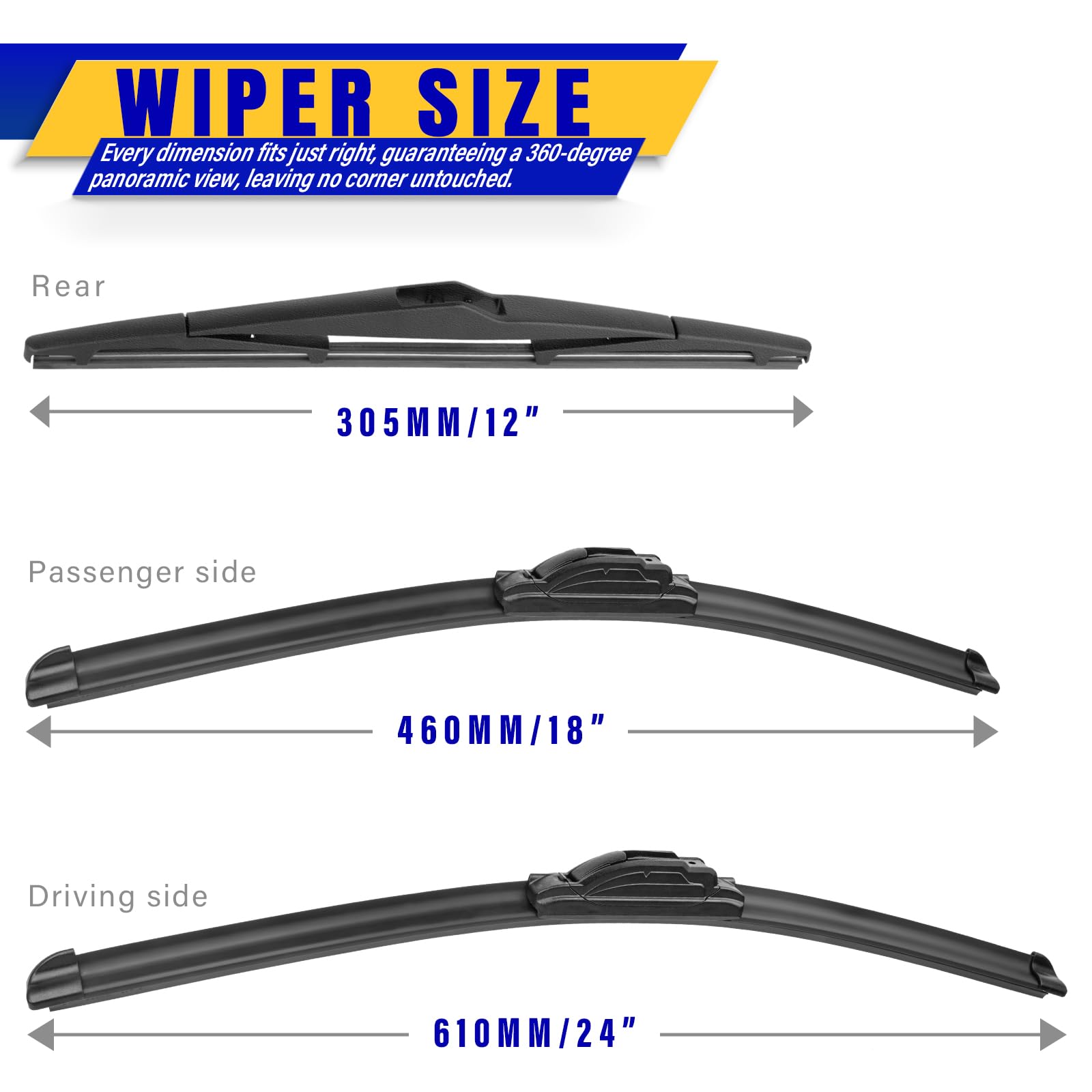 Rooppa three blade lengths laid out for correct OEM replacement