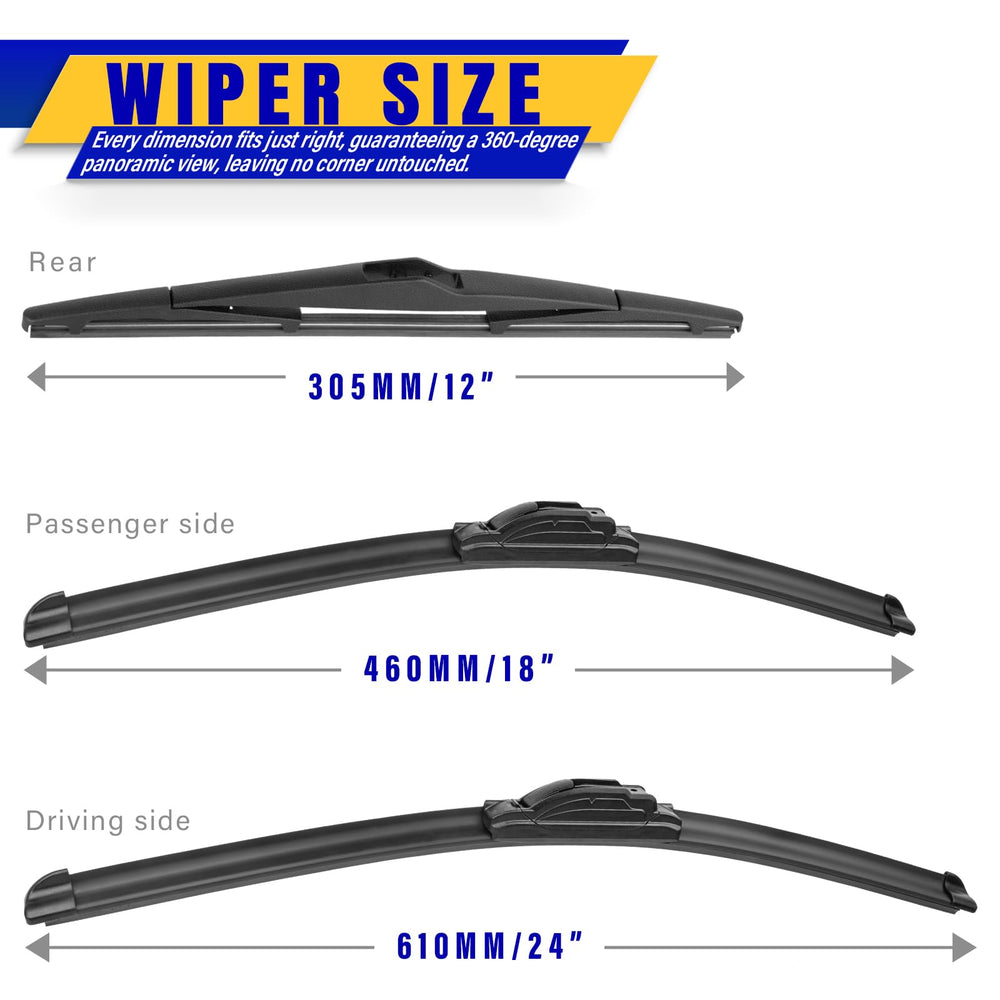 Rooppa three blade lengths laid out for correct OEM replacement