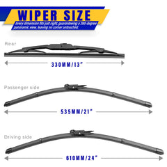 Rooppa blades laid out 24, 21, 13 inches for exact fit confirmation