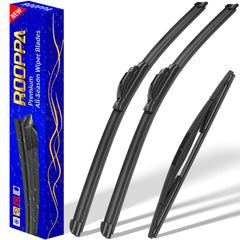 Rooppa front packaging showing 3-pack wiper blades and included manual for quick fit