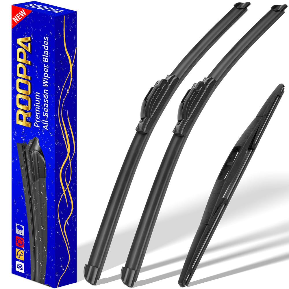 Rooppa front packaging showing full 3-piece wiper kit and fitment details for quick identification