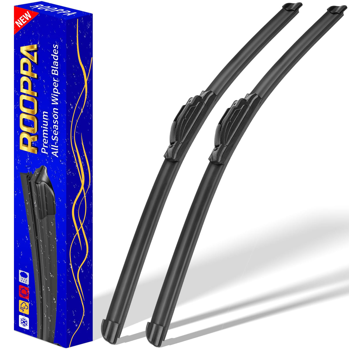 Rooppa front wipers packaging showing included blades and manual benefit easy replacement