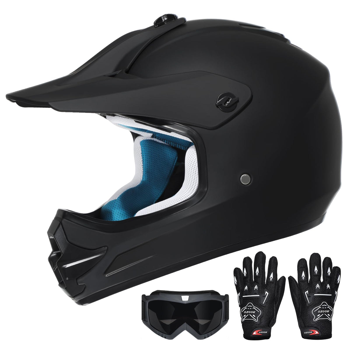 ROOZO helmet front view showing full-face protection and DOT safety