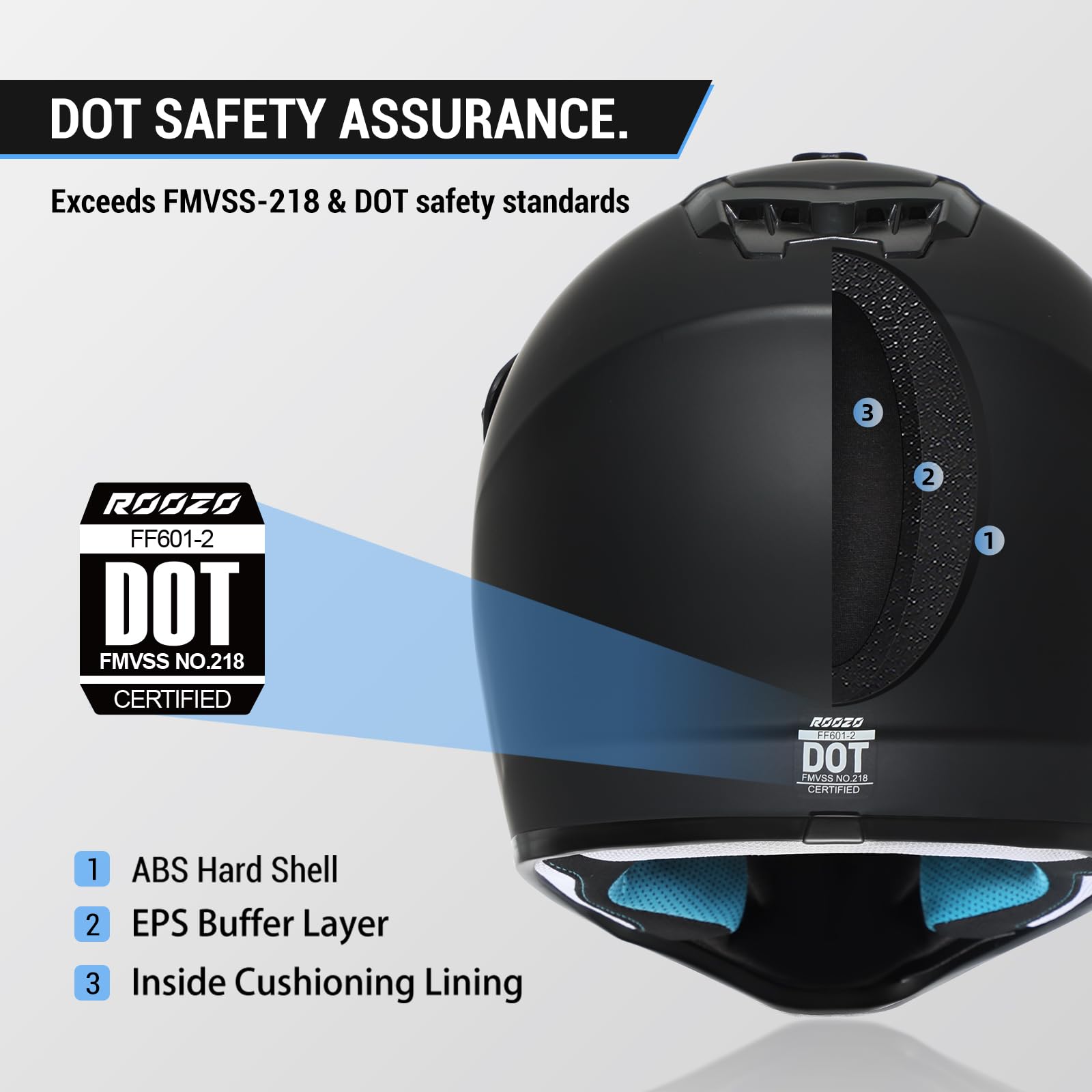 ROOZO helmet side profile with adjustable visor for sun protection