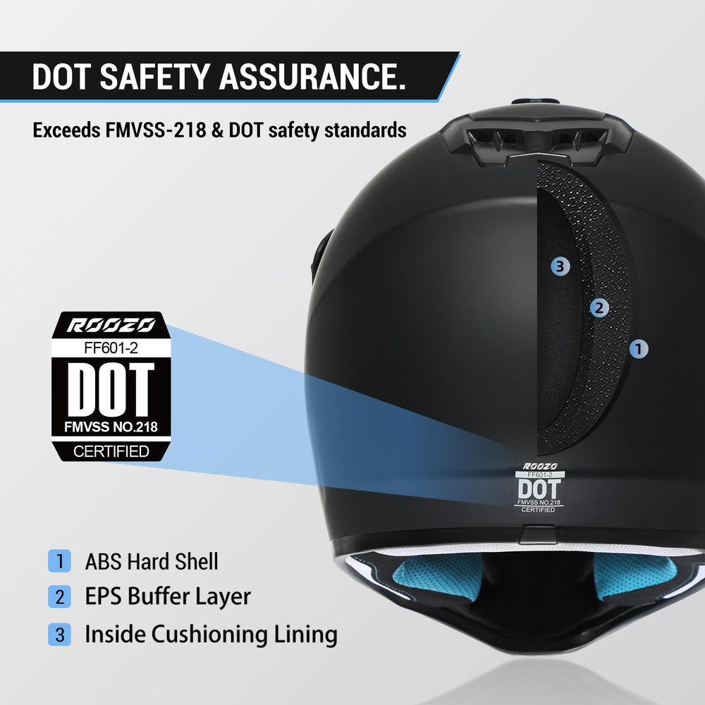ROOZO helmet side profile with adjustable visor for sun protection