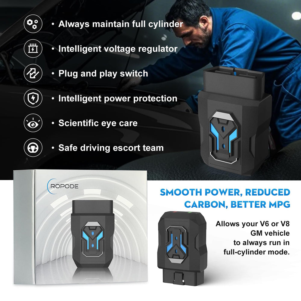 ROPODE AFM disabler plugged into OBD-II port demonstrating easy install benefit