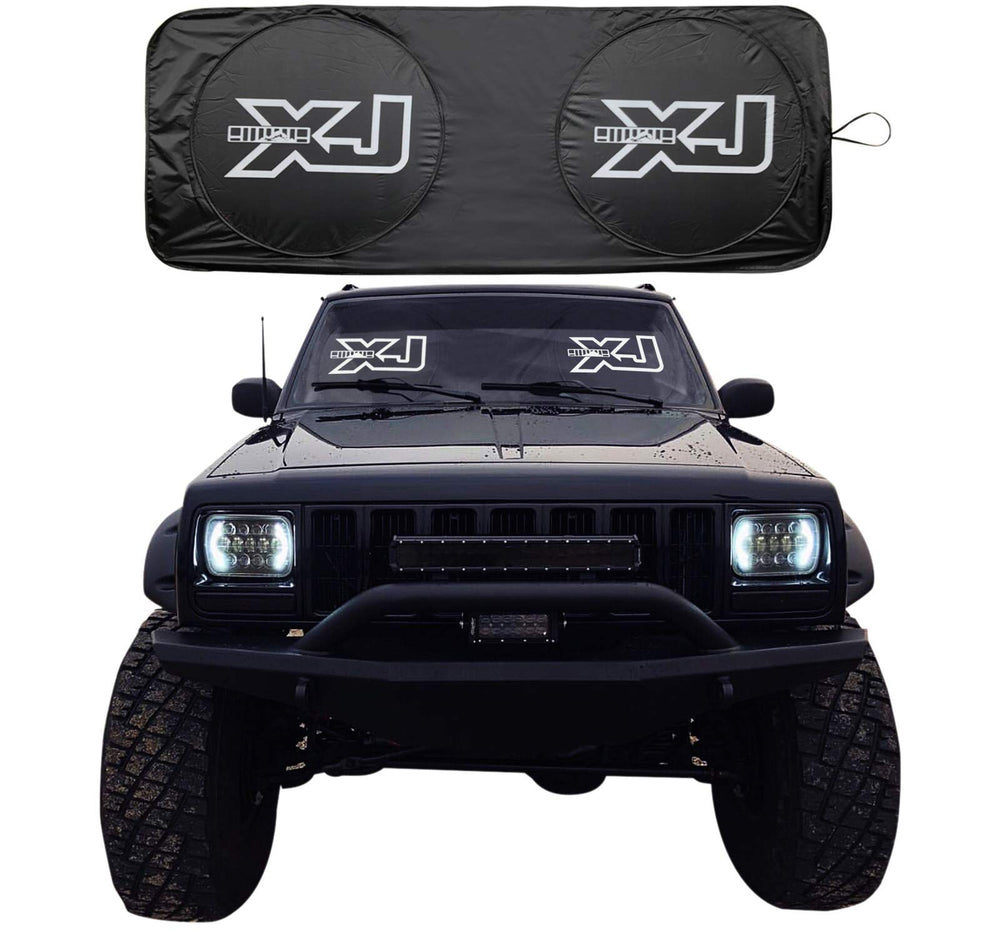 Rorex sunshade front packaging showing fit for Cherokee XJ and benefits